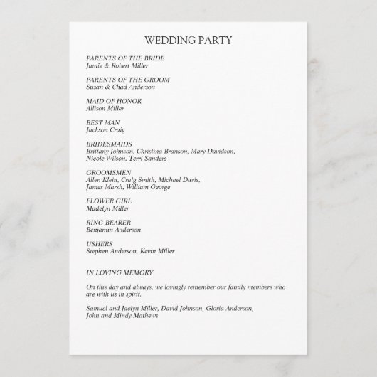 Klassiek Elegante Rustieke Bloemen Border Wedding Programmakaart (Achterkant)