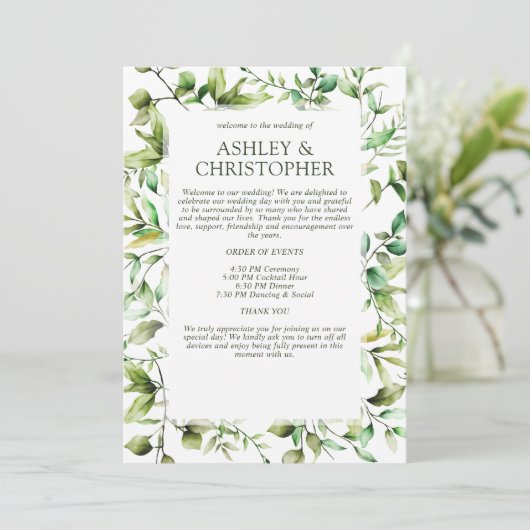 Klassiek Elegante Rustieke Bloemen Border Wedding Programmakaart (Staand voorkant)