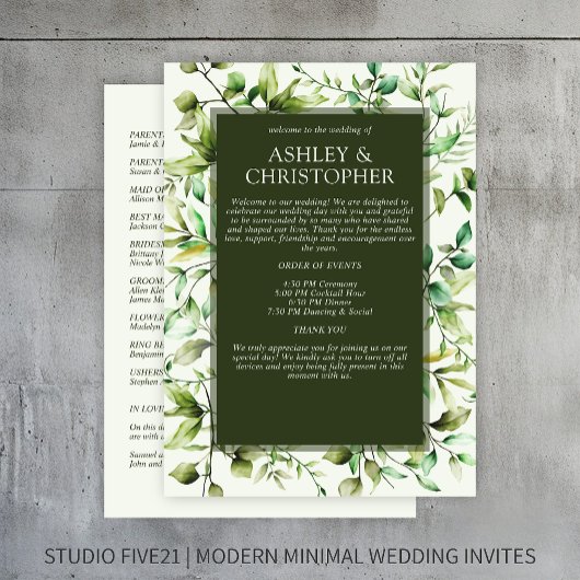 Klassiek Elegante Rustieke Bloemen Border Wedding Programmakaart