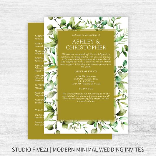 Klassiek Elegante Rustieke Bloemen Border Wedding Programmakaart