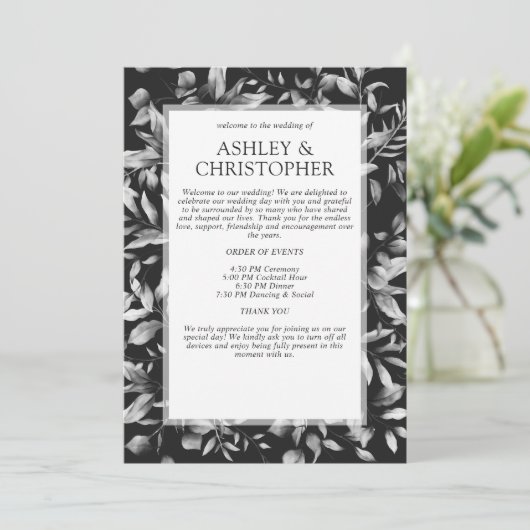 Klassiek Elegante Rustieke Bloemen Border Wedding Programmakaart (Staand voorkant)