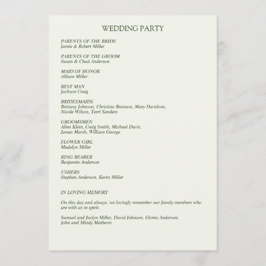 Klassiek Elegante Rustieke Bloemen Border Wedding Programmakaart (Achterkant)