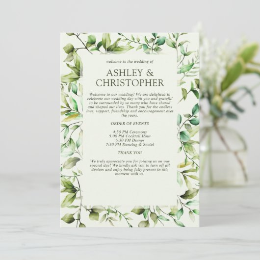 Klassiek Elegante Rustieke Bloemen Border Wedding Programmakaart (Staand voorkant)