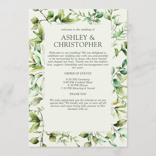 Klassiek Elegante Rustieke Bloemen Border Wedding Programmakaart (Voorkant)