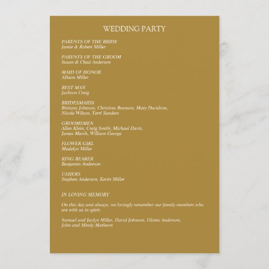 Klassiek Elegante Rustieke Bloemen Border Wedding Programmakaart (Achterkant)