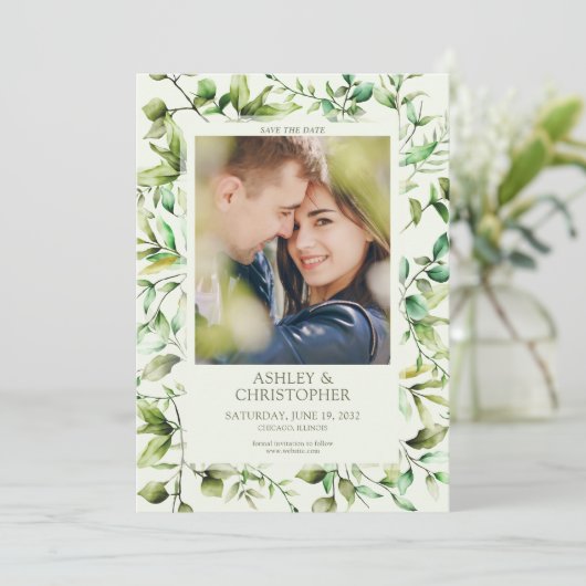 Klassiek Elegante Rustieke Bloemen Border Wedding Save The Date (Staand voorkant)