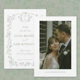 Klassiek Elegante Salie Groene Franse Bloemige Tro Save The Date
