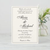Klassiek elegante script zwart en ivoor bruiloft kaart (Staand voorkant)