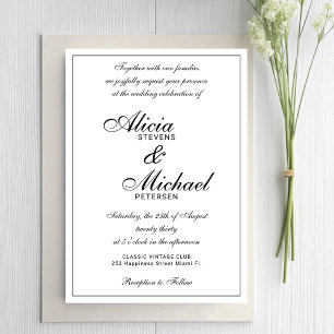 Klassiek elegante script zwart-wit bruiloft kaart