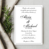 Klassiek elegante script zwart-wit bruiloft kaart