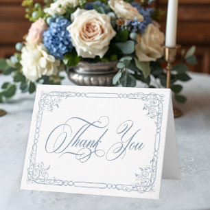 Klassiek Elegante Stofblauwe Bloemrijke Trouwframe Bedankkaart