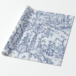 Klassiek elegante vintage blauwe Franse land toile Cadeaupapier