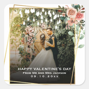 Klassiek Ellegant Koppel Foto Eenvoudige Liefdesci Vierkante Sticker