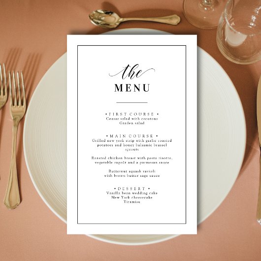 Klassiek Ellegant Zwart en Wit Trouwmenu