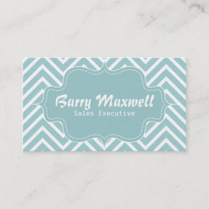 Klassiek en elegant, blauw en wit chevron patroon visitekaartje