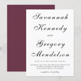 Klassiek en elegant script Bourgondische bruiloft Kaart