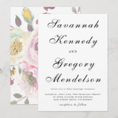 Klassiek en Elegant Script Muted Floral Wedding Kaart (Voorkant / Achterkant)