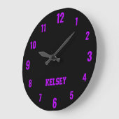 Klassiek en Elegant Zwart en Neon Paarse Naam Grote Klok (Hoek)