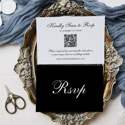 Klassiek en formeel zwart | QR-code bruiloft RSVP Kaartje