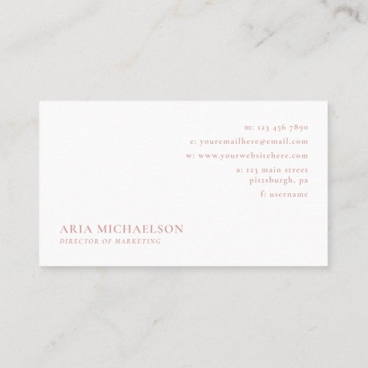 Klassiek en minimaal koraal en wit visitekaartje (Achterkant)