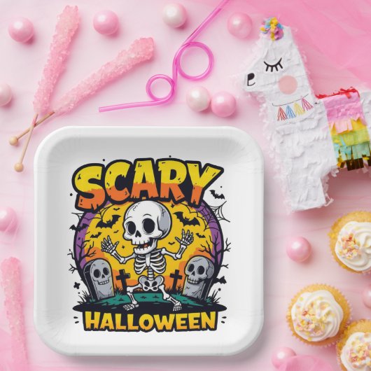 Klassiek eng Halloween skelet Papieren Bordje (Feest)