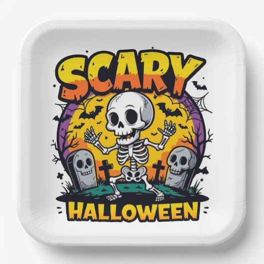 Klassiek eng Halloween skelet Papieren Bordje (Voorkant)