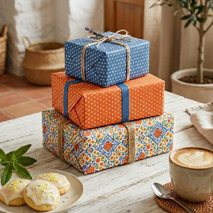 Klassiek Etnisch Mediterraan Bloemmotief Patroon Inpakpapier Vel