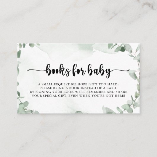 Klassiek Eucalyptus Baby shower Book Request Informatiekaartje (Voorkant)