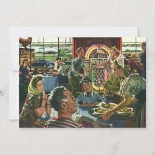 Klassiek familie diner in een diner met een jukebo