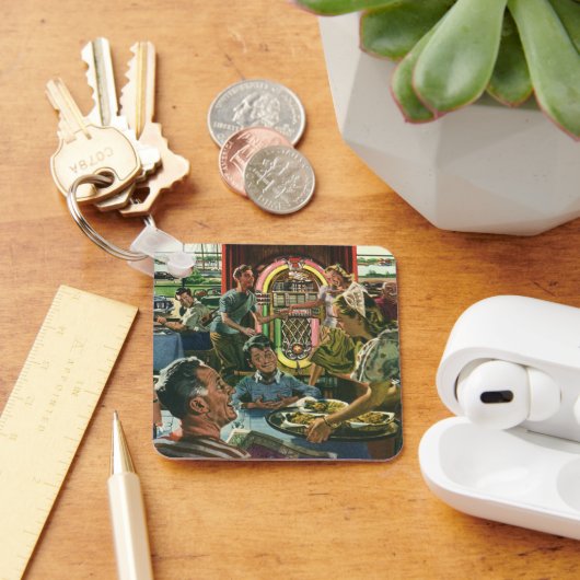 Klassiek familiediner in een diner met een jukebox sleutelhanger (Bureau)