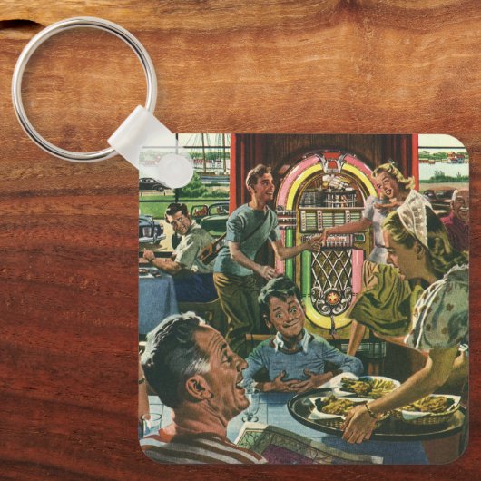 Klassiek familiediner in een diner met een jukebox sleutelhanger (Voorkant)