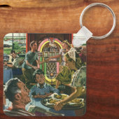 Klassiek familiediner in een diner met een jukebox sleutelhanger (Achterkant)