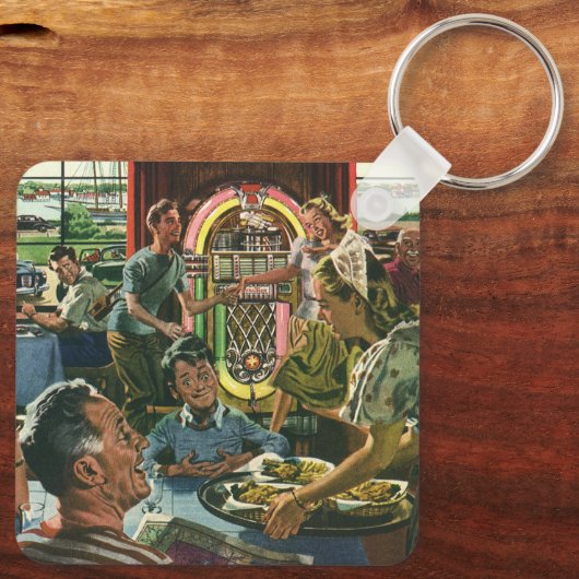 Klassiek familiediner in een diner met een jukebox sleutelhanger (Achterkant)