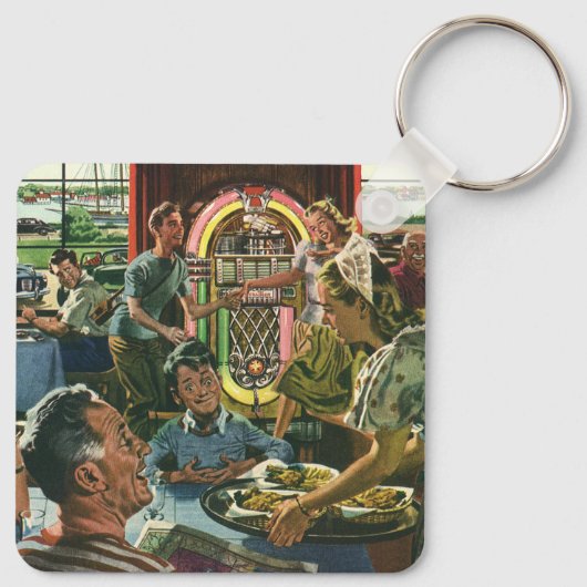 Klassiek familiediner in een diner met een jukebox sleutelhanger (Achterkant)