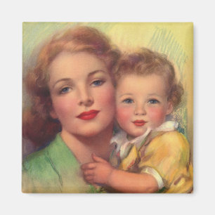 Klassiek familieportret van moeder en kind magneet