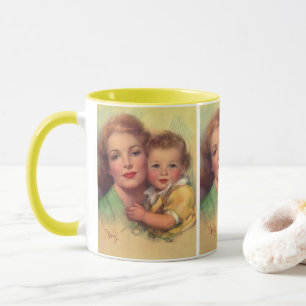 Klassiek familieportret van moeder en kind mok
