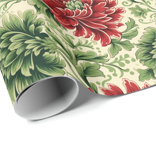 Klassiek Floral Christmas Wrapping Paper Cadeaupapier (Rol Hoek)