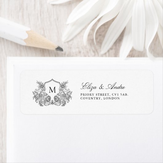 Klassiek formeel Monogram Crest Retouradres Etiket (Insitu)