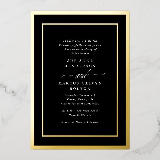 Klassiek formeel wit script | Gouden Lijsten bruil Folie Uitnodiging (Voorkant)