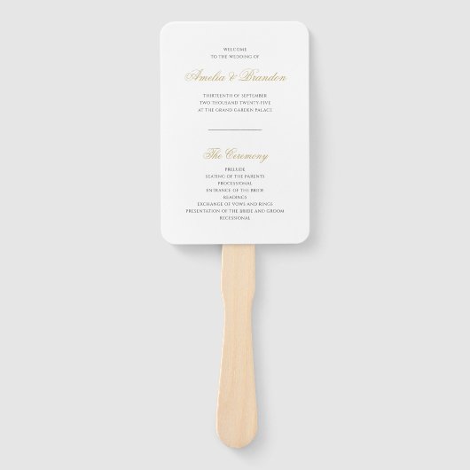 Klassiek formeel zwart en goud script bruiloft pro handwaaier (Voorkant)