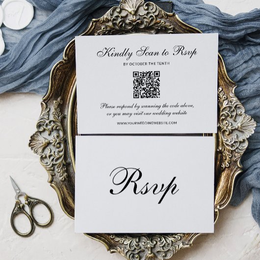 Klassiek formeel zwart en wit | QR-code bruiloft RSVP Kaartje
