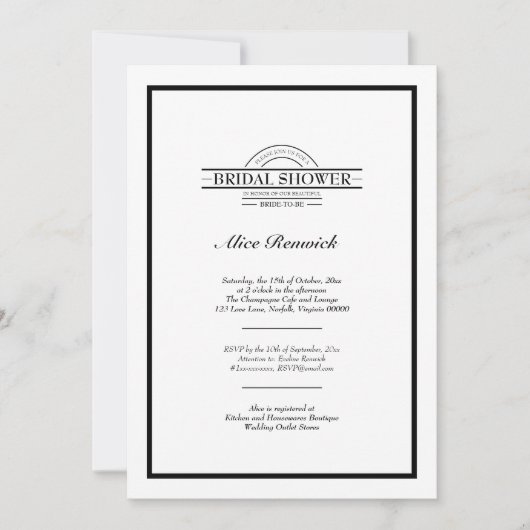 Klassiek, formeel zwart, wit Vrijgezellenfeest Kaart (Voorkant)