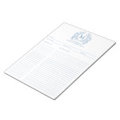 Klassiek Frans Blauw Bloemen Crest Monogram Recept Notitieblok (Schuin)