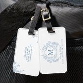 Klassiek Frans blauw bloemenkam monogram Bagagelabel