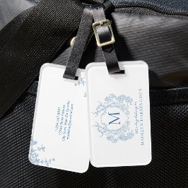 Klassiek Frans blauw bloemenkam monogram Bagagelabel