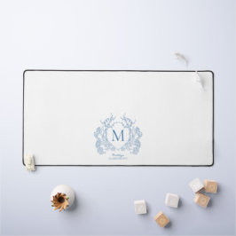 Klassiek Frans blauw bloemenkam monogram Bureaumat