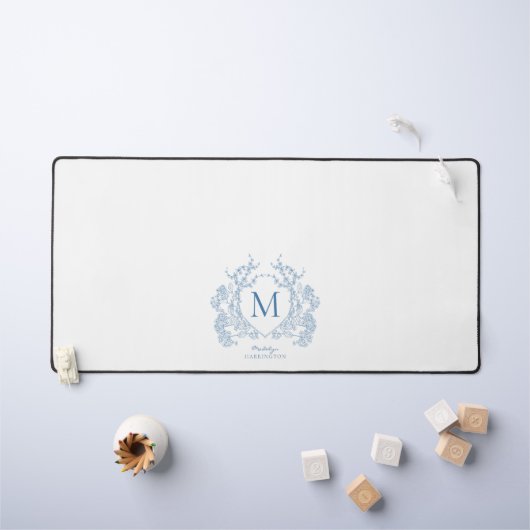 Klassiek Frans blauw bloemenkam monogram Bureaumat (Kindertafel)