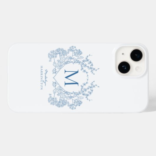 Klassiek Frans blauw bloemenkam monogram Case-Mate iPhone Case (Achterkant (horizontaal))