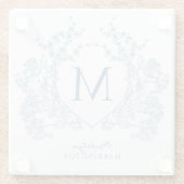 Klassiek Frans blauw bloemenkam monogram Glazen Onderzetter (Achterkant)