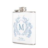 Klassiek Frans blauw bloemenkam monogram Heupfles (Links)